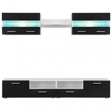 Mobilier sufragerie, spațiu TV 5 piese, lumini LED Negru lucios - Img 3