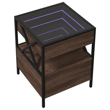 Noptieră cu LED infinity, stejar maro, 40x40x51 cm - Img 3