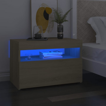 Noptieră cu lumini LED, 2 buc., stejar Sonoma, 60x35x40 cm - Img 1