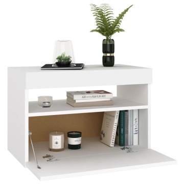 Noptieră cu lumini LED, alb, 60x35x40 cm, lemn prelucrat - Img 6