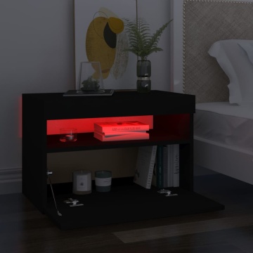 Noptieră cu lumini LED, negru, 60x35x40 cm, lemn prelucrat - Img 8