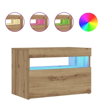 Noptiera cu lumini LED Stejar Artisan 60x35x40cm Lemn prelucrat - Img 2