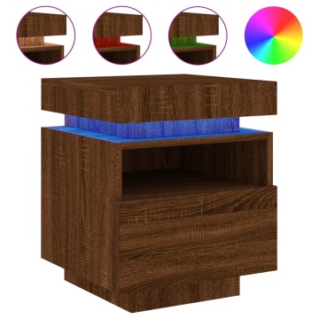 Noptieră cu lumini LED, stejar maro, 40x39x48,5 cm - Img 2