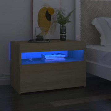 Noptieră cu lumini LED, stejar Sonoma, 60x35x40 cm - Img 1