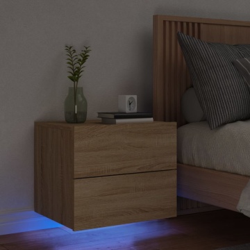Noptieră montată pe perete cu lumini LED, stejar sonoma - Img 1