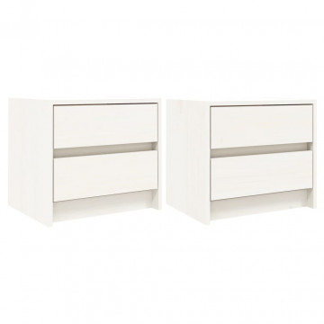Noptiere, 2 buc., alb, 40x31x35,5 cm, lemn masiv de pin - Img 2