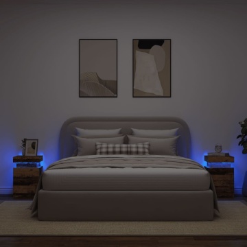 Noptiere, 2 buc cu LED lemn învechit 35x39x55 cm lemn prelucrat - Img 1