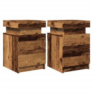 Noptiere, 2 buc cu LED lemn învechit 35x39x55 cm lemn prelucrat - Img 3