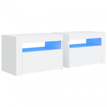 Noptiere cu LED-uri, 2 buc., alb, 60x35x40 cm - Img 2