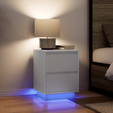 Noptiere cu lumini LED 2 buc Alb 38x34x50 cm - Img 1
