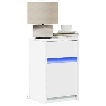 Noptiere cu lumini LED, 2 buc., alb, lemn prelucrat - Img 1