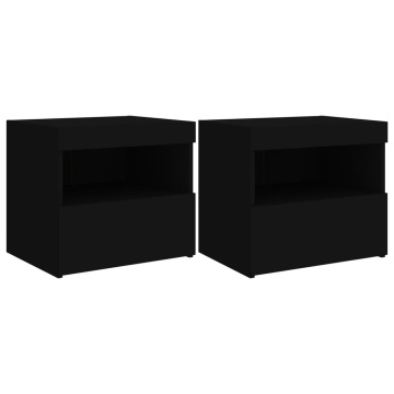 Noptiere cu lumini LED, 2 buc., negru, 50x40x45 cm - Img 2