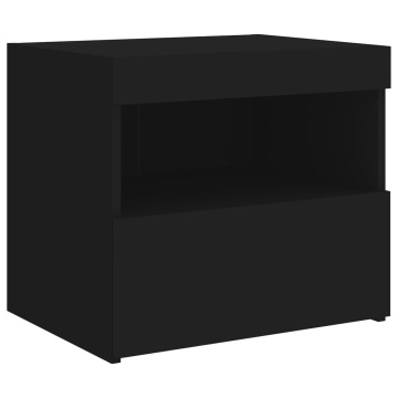 Noptiere cu lumini LED, 2 buc., negru, 50x40x45 cm - Img 6
