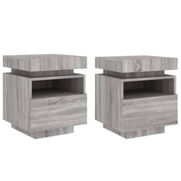 Noptiere cu lumini LED, 2 buc., sonoma gri, 40x39x48,5 cm - Img 1