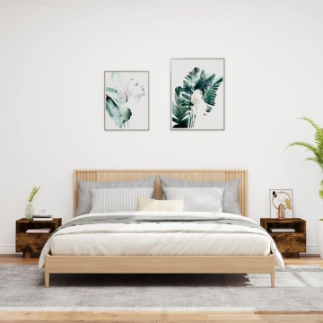 Noptiere cu lumini LED, 2 buc., stejar fumuriu, 40x39x37 cm - Img 3