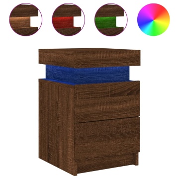 Noptiere cu lumini LED, 2 buc., stejar maro, 35x39x55 cm - Img 6