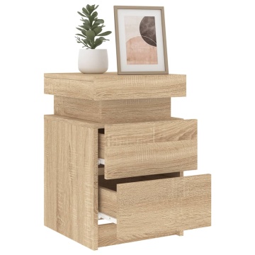 Noptiere cu lumini LED, 2 buc., stejar sonoma, 35x39x55 cm - Img 8