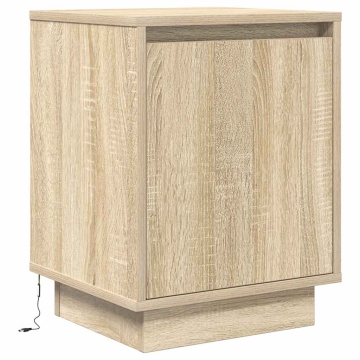 Noptiere cu lumini LED 2 buc Stejar Sonoma 38x34x50 cm - Img 6