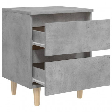 Noptiere cu picioare lemn masiv pin 2 buc. gri beton 40x35x50cm - Img 4