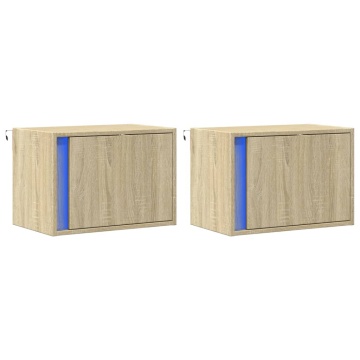 Noptiere montate pe perete cu lumini LED, 2 buc., stejar sonoma - Img 3