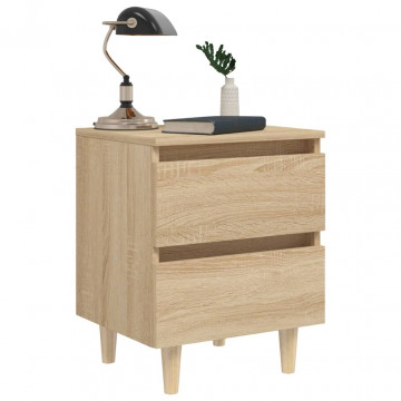 Noptiere picioare lemn masiv pin 2 buc stejar sonoma 40x35x50cm - Img 6