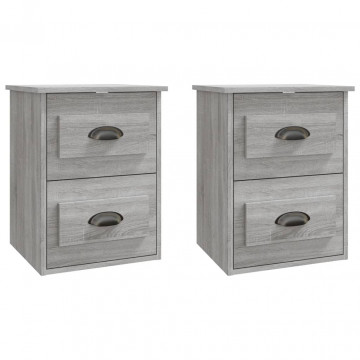 Noptiere suspendate pe perete, 2 buc., gri sonoma, 41,5x36x53cm - Img 2