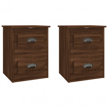 Noptiere suspendate pe perete, 2 buc, stejar maro, 41,5x36x53cm - Img 2