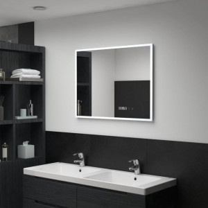 Oglindă cu LED de baie cu senzor tactil și afișaj oră, 80x60 cm - Img 1