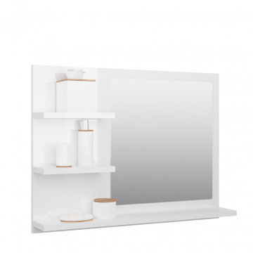 Oglindă de baie, alb extralucios, 60 x 10,5 x 45 cm, PAL - Img 3