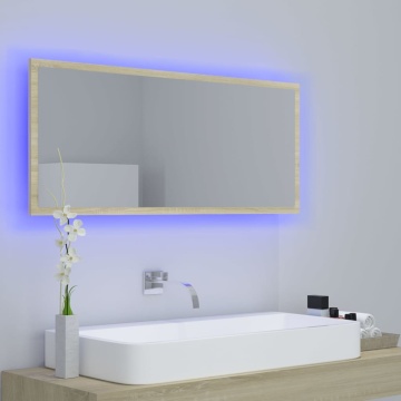 Oglindă de baie cu LED, stejar sonoma, 100x8,5x37 cm, acril - Img 3
