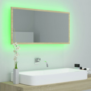 Oglindă de baie cu LED, stejar sonoma, 90x8,5x37 cm, PAL - Img 3