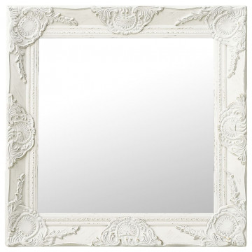 Oglindă de perete în stil baroc, alb, 50 x 50 cm - Img 1