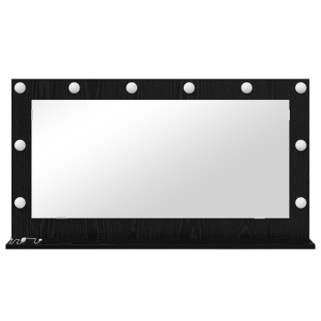 Oglindă de toaletă cu lumini LED Negru Stejar 100x55x18 cm - Img 3