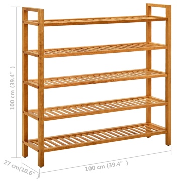 Pantofar cu 5 rafturi, 100x27x100 cm, lemn masiv de stejar - Img 5