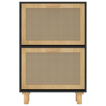 Pantofar, negru, 52x25x80 cm, lemn prelucrat și ratan natural - Img 8