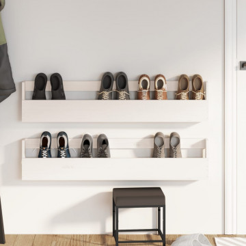 Pantofare de perete, 2 buc., alb, 110x9x23 cm, lemn masiv pin - Img 3