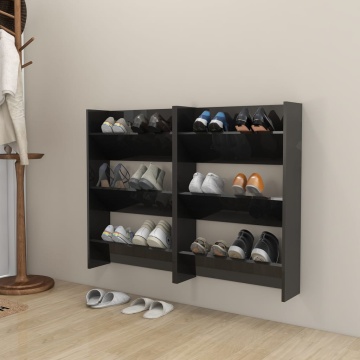 Pantofare de perete, 2 buc., negru extralucios, 60x18x90 cm PAL - Img 1
