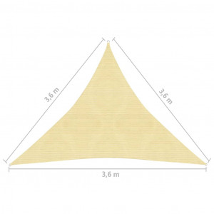 Pânză parasolar din HDPE, triunghiulară 3,6 x 3,6 x 3,6 m, bej - Img 5