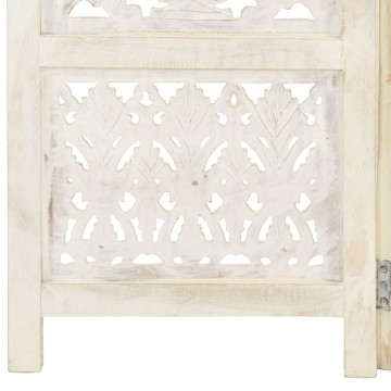 Paravan cameră sculptat manual 3 panouri alb 120x165 cm mango - Img 7
