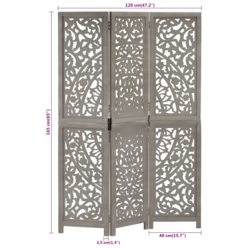Paravan cameră sculptat manual 3 panouri gri 120x165 cm mango - Img 10
