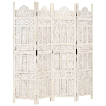 Paravan cameră sculptat manual, 4 panouri, alb 160x165 cm mango - Img 1