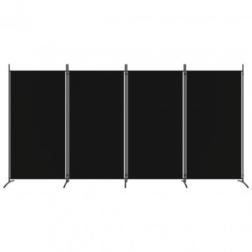 Paravan de cameră cu 4 panouri, negru, 346x180 cm, textil - Img 3