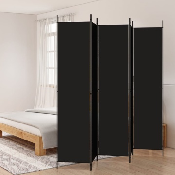 Paravan de cameră cu 5 panouri, negru, 250x220 cm, textil - Img 1
