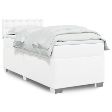 Pat box spring cu saltea, alb, 90x200 cm, piele ecologică - Img 1