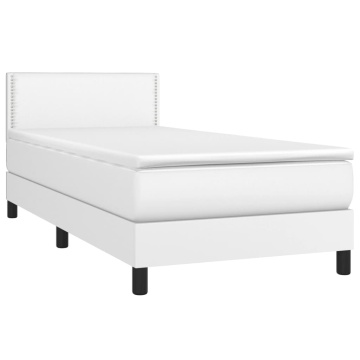 Pat box spring cu saltea, alb, 90x200 cm, piele ecologică - Img 3