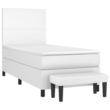 Pat box spring cu saltea, alb, 90x200 cm, piele ecologică - Img 3