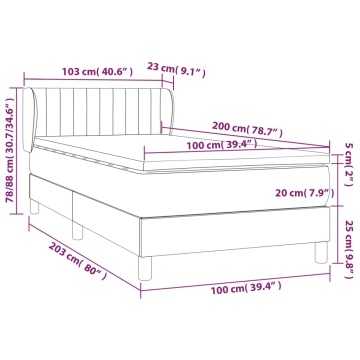Pat box spring cu saltea, gri deschis, 100x200 cm, catifea - Img 6
