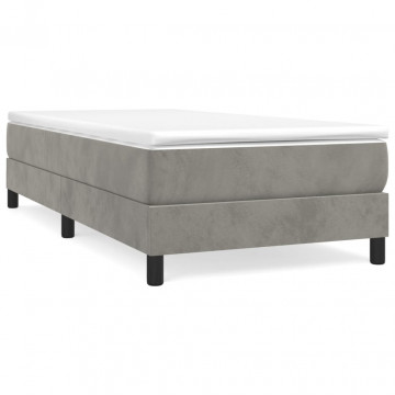 Pat box spring cu saltea, gri deschis, 100x200 cm, catifea - Img 2