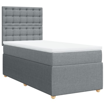 Pat box spring cu saltea, gri deschis, 100x200 cm, textil - Img 2