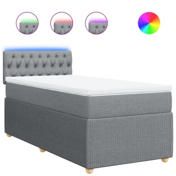 Pat box spring cu saltea, gri deschis, 100x200 cm, textil - Img 2